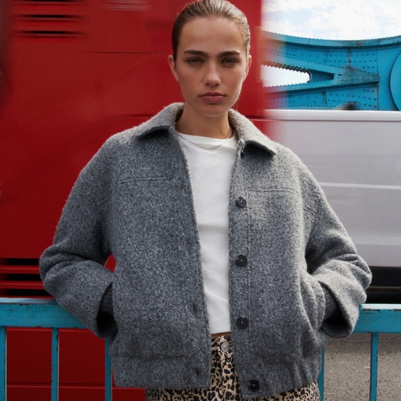 Mango Jackets & Blazers - Mango Gray Teddy Jacket for Women